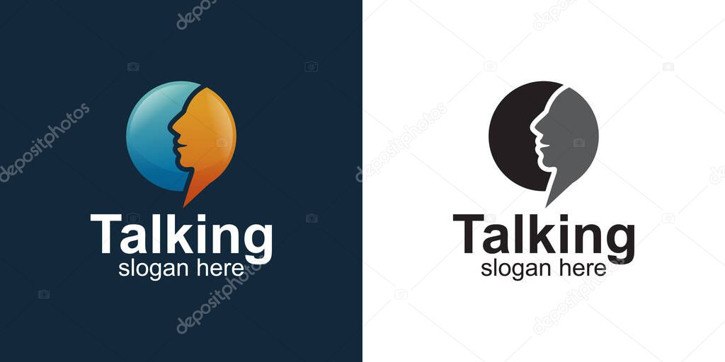 Bubble chat talking symbol with face chat logo design