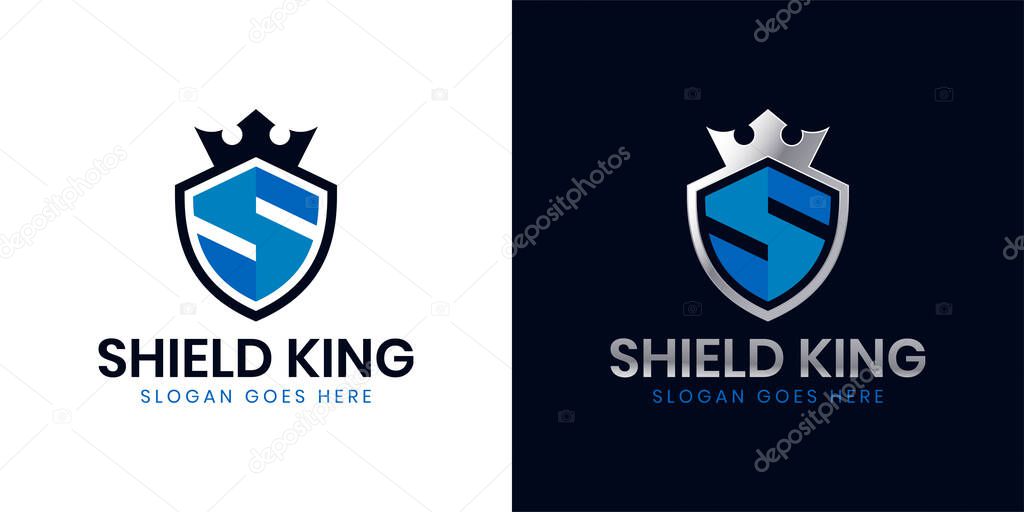 Initial Letter S Shield with crown icon for Secure Safe Secret Strong logo design