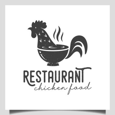 Klasik retro tavuk haşlanmış tavuk, tavuk çorbası. Logo tasarımı için kupa vektörlü menü.