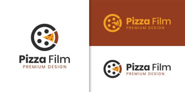 İş yemeği konsepti logo vektör şablonu için yaratıcı pizza film logosu tasarımı