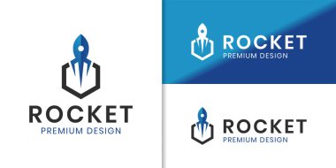 Astronomi, teknoloji için altıgen roket fırlatma logosu tasarımı, iş seyahatleri acentesi logosu başlat