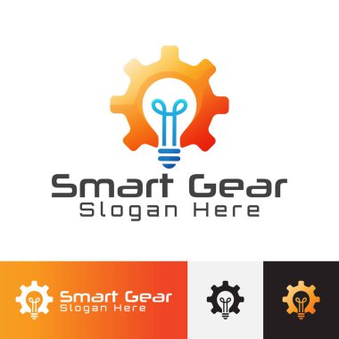 Modern Smart Gear logosu. Beyin fırtınası fikri ikonu. Dişli sembolü tasarımı olan ampul