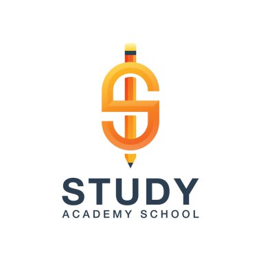 Letter S with pencil logo. study academy school logo design vector template clipart