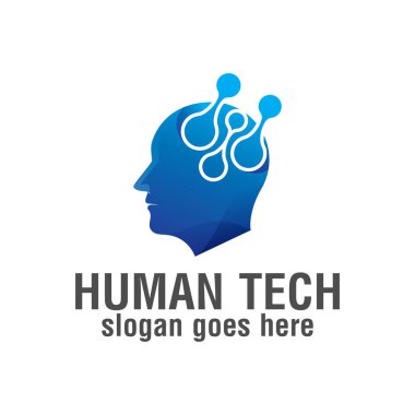 İnsan teknolojisi logosu. dijital beyin logosu, akıllı fikir, programcı, geliştirici, iş teknolojisi sembolü, vektör şablonu