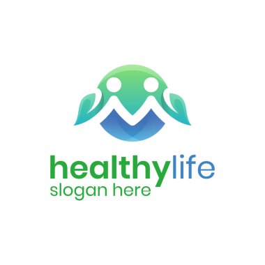 Modern harf M sağlıklı yaşam logosu, insanlar logo tasarımı, vektör şablonu umursuyor
