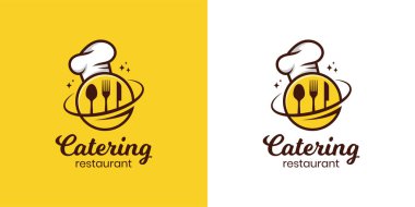 Lokanta aşçısı logosu tasarımı, vektör gezegen gıda catering logosu şablonu