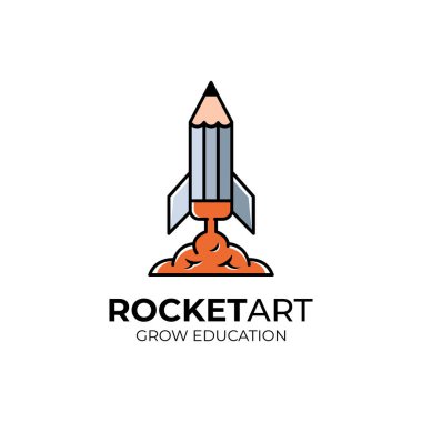 Vektör kalem ikonu roket fırlatma logosu tasarımı. çocuklar, çocuklar, eğitim, okul açılışı için logo vektörü