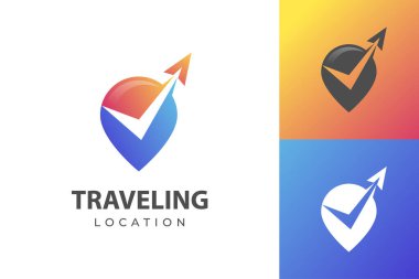 Modern Renk Ajansı seyahat kontrol iş logosu. pin haritası konum ikonu tasarımı ile ulaşım, lojistik dağıtım logosu tasarımı