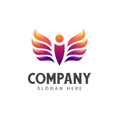 I harfi ya da kanatlı insanlar, melek kanatları vektör logosu element tasarımı kavramı