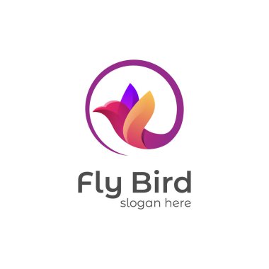 colorful fly bird gradient logo, design concept hummingbird, dove, Colibri vector animal logo clipart