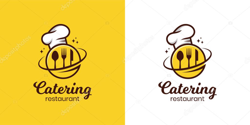 Restaurant food chef logo design, vector planet food catering logo template
