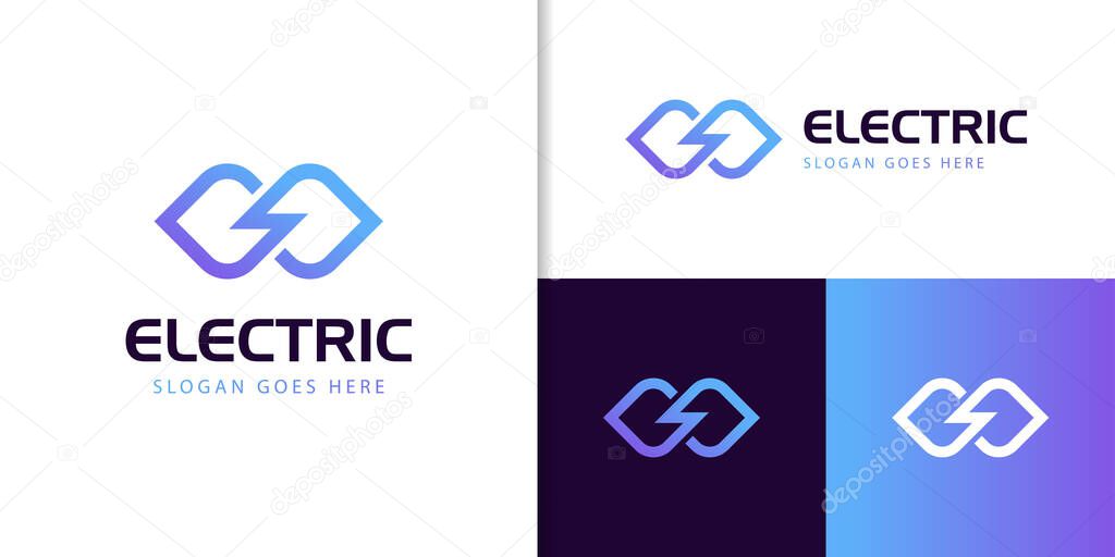 Line Infinity Energy electric Logo vector thunderbolt illustration icon design. Power Infinite Energy Logo Design Element