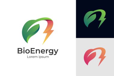 Doğa yaprağı elektrik logo sembolü yeşil yapraklı tasarım ve elektrik logosu şablonu için gök gürültüsü simgesi konsepti
