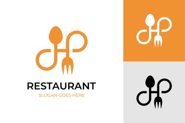 İlk harf H restoran logosu, sınırsız gıda logosu sembolü çatal ve kaşık simgesi tasarımı gıda logosu tasarımı için.