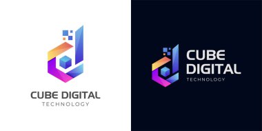 İlk harf D küp dijital logo tasarımı şirket D harfi logo tasarımı için. Geometrik renkli D logosu ve altıgen teknoloji logosu.