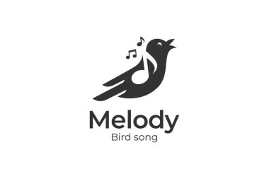 Kanaryalı kuş silueti logosu tasarımı. Song Vokal sembolü veya Nature Bird Voice logo tasarımı çizimi için notalar