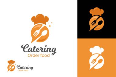 Lokanta aşçısı logosu tasarımı, vektör gezegen gıda catering logosu şablonu. çevrimiçi sipariş yiyecek logosu simgesi