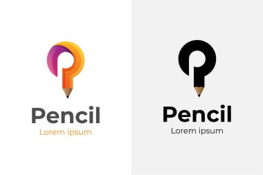 Eğitim okulu logosu için ilk harf P logo tasarımlı modern yaratıcı kalem logosu