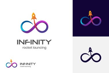 Sonsuzluk fırlatma roket logosu tasarımı, iş teknolojisi kimliği için roket fırlatma logosu şablonu