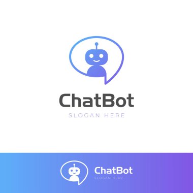 Basit bir robot simgesi logosu tasarımı. Sohbet robotu destek servisi konsepti için işaret dili, Chatbot minimalist düz stil logosu