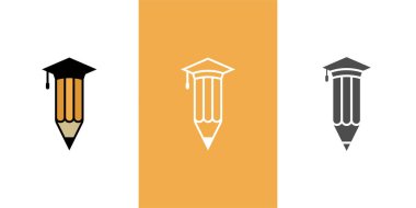 education logo design concept for academy, graduation. Pen, pencil, and cap icon symbol design concept clipart