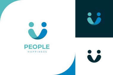 Soyut insanlar topluluğu logosu. Gülümseme mutluluk simgesi olan tasarım. ortaklık logo simgesi tasarımı için yaratıcı Logo Tasarım Şablonu Elemanı