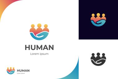 Soyut İnsanlar Logo tasarımı, Eller Sembollü İnsan Simgesi. Düz Vektör Logo Tasarım Şablonu Elemanı