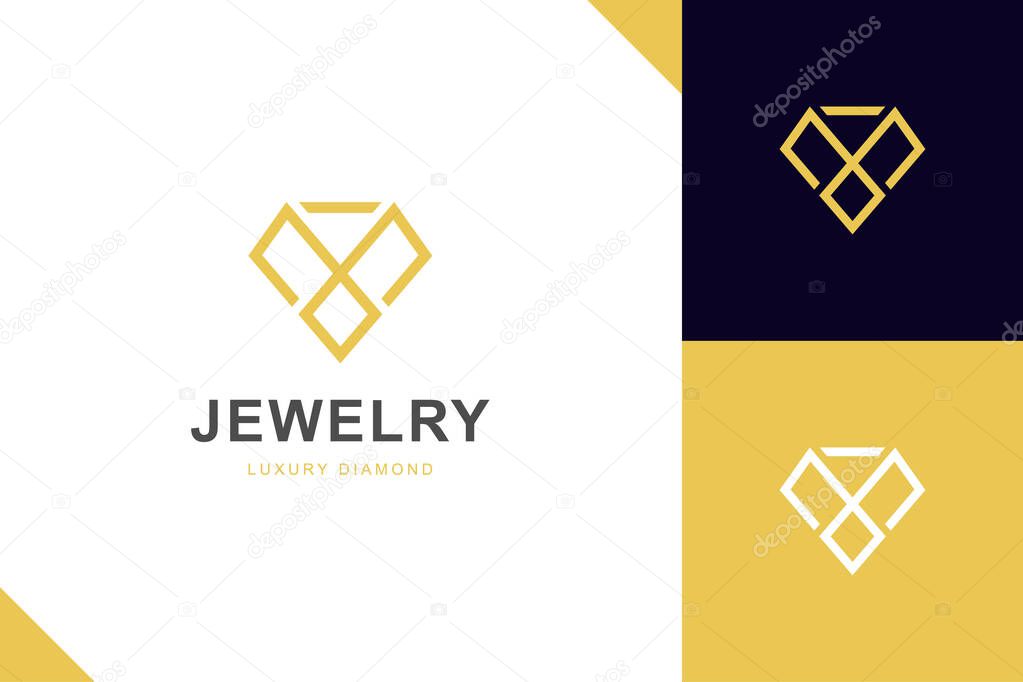 Luxury line diamond with jewelry elegant logo icon design concept for jewelry shop business identity logo illustration simple minimal linear style