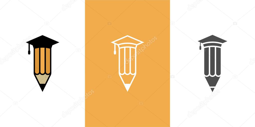 Education logo design concept for academy, graduation. Pen, pencil, and cap icon symbol design concept