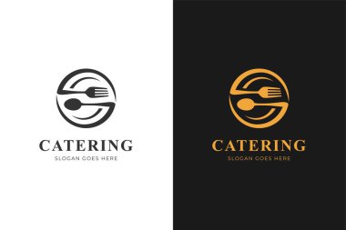 Restoran logosu sembolü için çatal ve kaşık unsurlu catering veya restoran logosu ikonu tasarımı