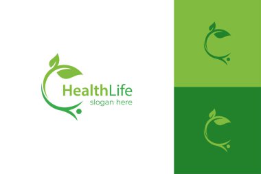 İnsanlar sağlık yaşam logosu tasarımı. İnsanlar sağlık yaşam tarzı logo çizim elementi için yeşil yaprak simgesi ile büyürler