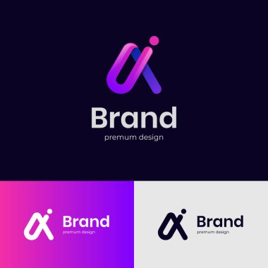 Çok renkli simge tasarımı ile harf ai kimlik logosu tasarımı, iş teknolojisi ve şirket kimliği için minimalist stil