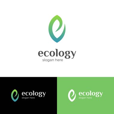 Ekoloji, bitkisel vektör logo şablonu için yaprak grafik element sembollü e yaprak eko simgesi tasarımı