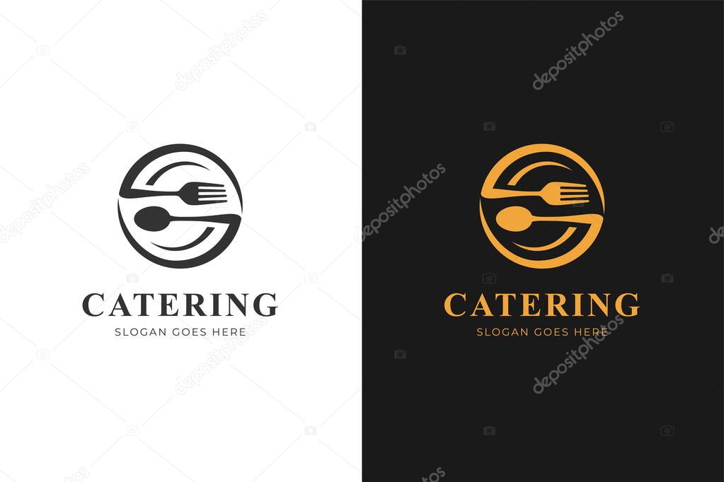 Catering or diner logo icon design with fork and spoon element for restaurant culinary logo symbol