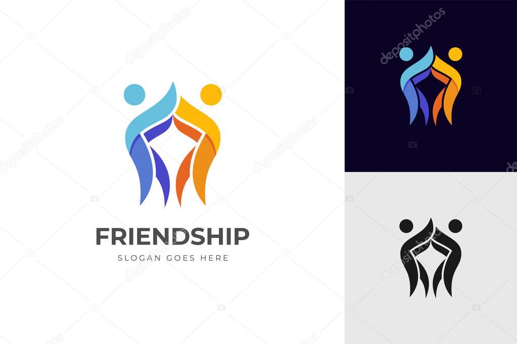 Two friends happy logo icon design. People teamwork concept element symbol