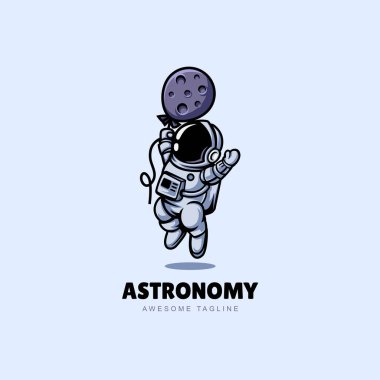 Astronot Ay Balonu Karikatür Vektör logo Simgesi Tasarımı Astronomi Bilimi Teknolojisi logo şablonu için İllüstrasyon