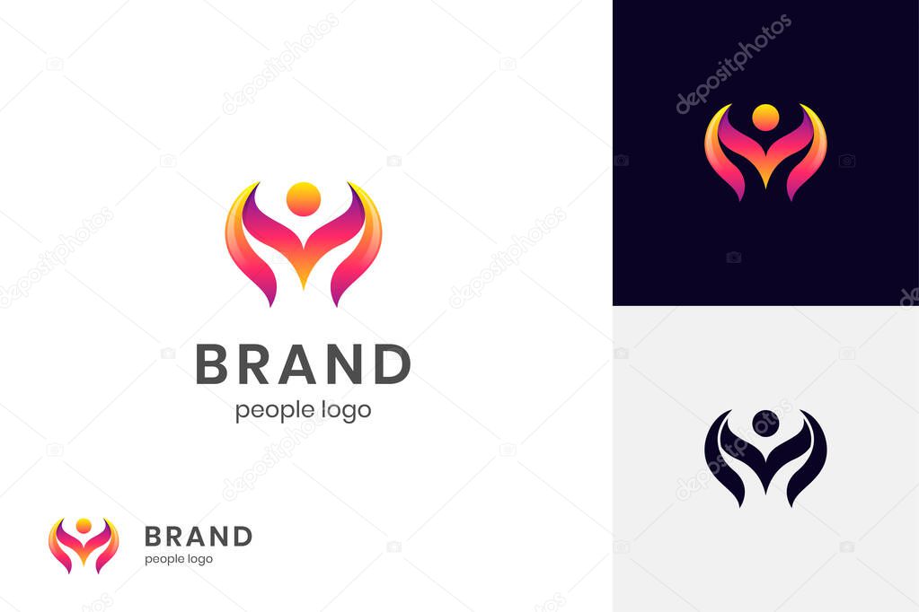 Abstract letter M people Logo icon design with happy symbol for coach, training life logo design