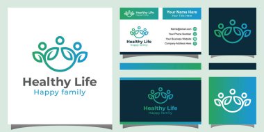 Yaprak çizgisi tarzı logo tasarımı, sağlık ailesi, topluluk sembolü ve kartviziti olan sağlıklı bir hayat.
