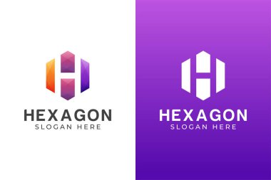 modern renk harfi H ve altıgen logo tasarımı iki versiyon