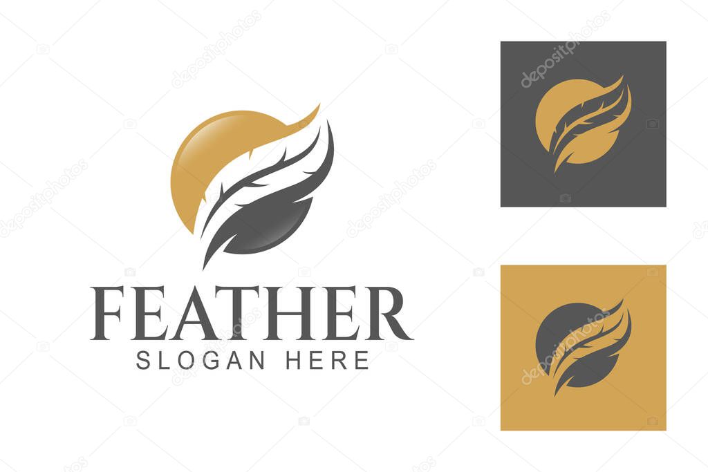 Abstract feather ink with circle shape for signature, law, Writer notary feather pen logo template