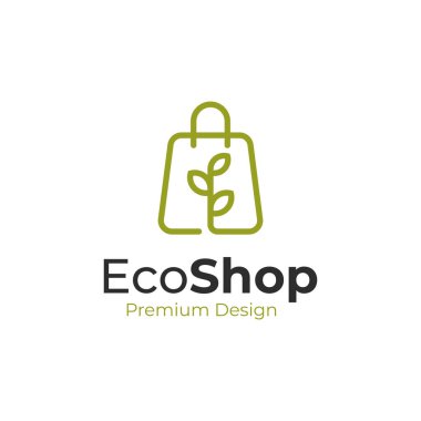 eco shop çanta simgesi ya da doğa mağazası logosu tasarımı basit çizgi sanatı