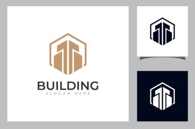 Tower City şehir geometrisi basit logosu. Mülkiyet yatırımı, otel, daire, emlak logosu için doğrusal yapı sembolü veya simge kavramı