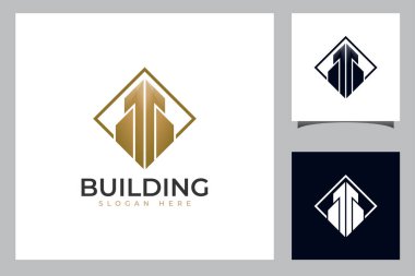 Tower City şehir geometrisi basit logosu. Mülkiyet yatırımı, otel, daire, emlak logosu için doğrusal yapı sembolü veya simge kavramı