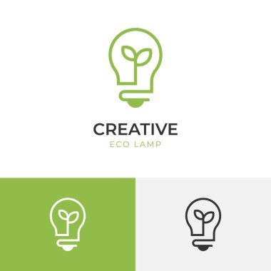 Güneş enerjisi için ampul ve yaprak tasarımı kavramına sahip eko enerji ışığı logosu ikonu tasarımı, sürdürülebilir vektör elementi