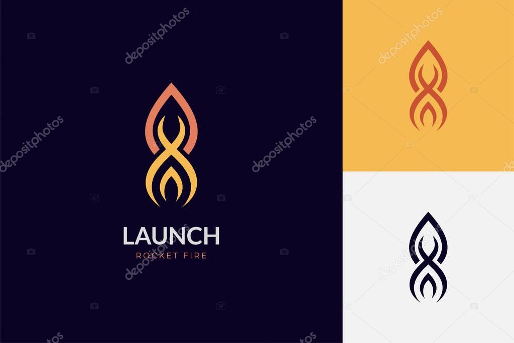 Rocket launch logo icon design with simple outline style graphic element for astronomy, start up identity logo template