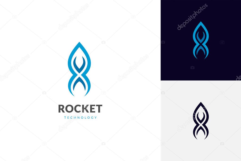 Simple Rocket logo icon design with outline style. Jet Plane Space modern vector logo template