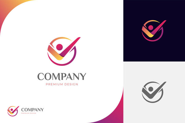 Éxito Empresarial Personas Comprobar Diseño Logotipo Símbolo Del Icono Buen — Vector de stock