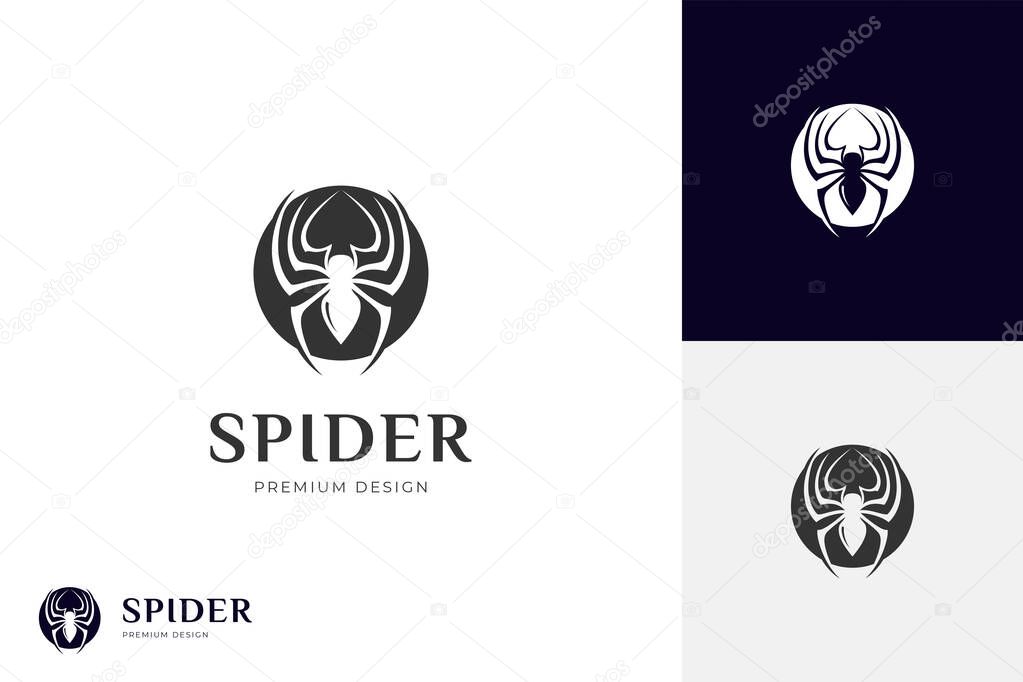 Silhouette Spider logo icon design with circle shape graphic illustration for super hero symbol
