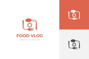 Yiyecek vlogcusu ya da yiyecek içeriği logosu youtube kanalı ya da video akışı kimlik sembolü için yiyecek kamerası logosu tasarımı