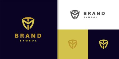 Harf TM veya MT logo tasarımı. logotype simgesi yazı tipi ögelerine sahip kalkan